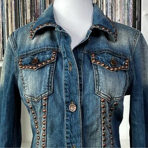 Italian Designer & Made Copper Studded Premium Denim Jean Jacket Size 6 (42)
